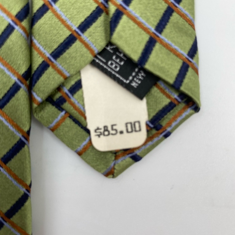 Ike Behar Olive and Navy Checkered Tie - Picture 3 of 7